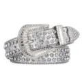 Silver rhinestone studded western belt, sparkly punk style bling waist belt for women - 105cm / Silver