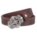 Vintage Embossed Floral Cross Buckle Western Cowboy Brown Leather Belt Variant Style - Style B Coffee Color