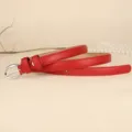 Elegant minimalist thin red leather belt for women with a classic silver pin buckle design - 110cm / Red