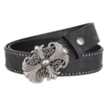 Black embossed western belt with vintage silver cross buckle and studded edge design. - Style E Black