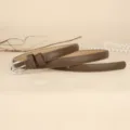 Simple thin brown leather belt for women with elegant silver buckle variant - 110cm / Medium Grey