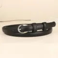 Minimalist black skinny cowhide leather belt for women with elegant silver buckle - 110cm / Black