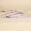 Minimalist slim lavender leather belt for women with elegant silver buckle SKU detail - 110cm / Pale Purple