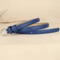 Elegant navy blue thin leather belt for women featuring a classic silver buckle finish - 110cm / Sapphire Blue