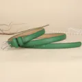 Minimalist skinny green leather belt for women featuring a retro silver metal buckle - 110cm / Grass Green