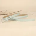Minimalist mint green slim leather belt for women featuring a polished silver-tone buckle - 110cm / Mint Green