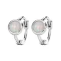 Minimalist silver hoop earrings with iridescent round fire opal stones for daily wear - Copper / Round Synthetic Opal Earring Buckle (White Gold Color)