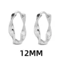 Μίνιμαλ ασημί σκουλαρίκια κρίκοι Mobius 12mm με κομψό στριφτό σχέδιο. - 12mm / Λευκόχρυσο