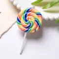 Macro view of a colorful rainbow spiral polymer clay lollipop pendant with metal loop. - With Eye Pin Hook / Multicolor No.1