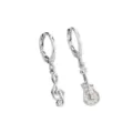 Chic asymmetric silver musical earrings with sparkling rhinestone guitar and note charms - Zirconia Guitar Note Hoop / White Gold