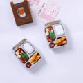 Close-up of two realistic silver bento box resin refrigerator magnets with miniature food details - Bento Tray / Bento Tray Without Magnet