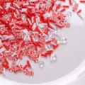 Mélange de tranches de sucre d'orge en argile polymère de Noël avec des strass transparents - Sucre d'Orge Granulés Rouge Blanc Perles Transparentes / Paquet de 10g