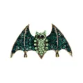 Vintage green rhinestone bat brooch pin for Halloween costumes and fashion accessories - Gold