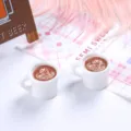 Detailed close-up of miniature resin coffee cups featuring exquisite heart latte art - 白杯加树叶拉花 / 2 Pcs/Set / White