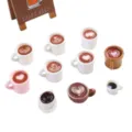 Set of ten miniature resin coffee cups with latte art for dollhouse kitchen play accessories - Mixed Colors / 2 Pcs/Set
