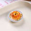 Detailed macro view of miniature resin egg tart on floral plate with a tiny gold spoon - With Magnetic Base / Deep Paw Print Egg Tart Round Bowl
