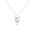 Cute cat necklace featuring a shimmering moonstone and rhinestones in silver finish. - Moonstone Bowknot Cat Style / Pendant + Chain Set / Silver