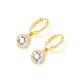Élégantes boucles d'oreilles dorées avec pendentif halo rond et zircons brillants - Cuivre / Or
