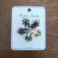 Close-up of a vintage alloy flower brooch with colorful rhinestones on white card - Five-Petal Flower Style (4)
