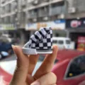 Mini 3.5cm black and white checkerboard canvas doll shoe keychain detail view - Black White Grid