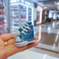 Detailed macro shot of mini 3.5cm blue canvas sneakers for doll accessories or keychain - Light Denim Single Piece / 3.5x2x3cm / Light Denim Blue