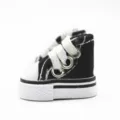 Detailed side view of 3.5cm mini black canvas shoes for dolls or keychain charms - Black Single Piece / 3.5x2x3cm / Black
