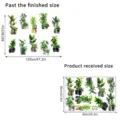 Detailed size chart for green plant wall stickers showing finished and received dimensions - Green Potted Plant (KSXN108L)