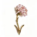 Close-up detail of white and pink enamel carnation flower brooch with gold stem - Carnation (xz-130) / Gold