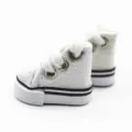 Detailed view of 3.5cm miniature white canvas shoes for dolls and keychains - White