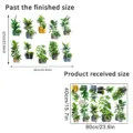 Dimensions guide for green potted plant wall decals showing sheet and applied sizes - Green Potted Plant (KSXN109S)