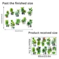 Detail dimensions of green plant potted wall stickers showing finished and sheet size - Green Potted Plant (KSXN113S)