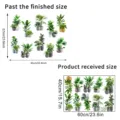 Dimensions of waterproof potted plant wall stickers showing finished and received sizes - Green Potted Plant (KSXN114S)