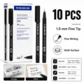 Set of 10 PCS 1.0mm black permanent markers with fine tip for multi-surface writing. - Black
