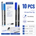 Set of 10 blue 1.0mm fine tip permanent markers for waterproof multi-surface writing - Blue
