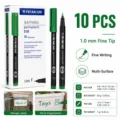Pack of 10 green permanent markers with 1.0mm fine tips for waterproof writing on various surfaces - Green