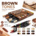 Set de 24 rotuladores acrílicos de doble punta, marcadores de tonos marrones - Serie marrón - 12 piezas / 24 colores