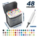 Professional 48-color double-headed art markers set stored in a grey fabric bag. - 48 Colors (Set)