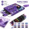 Set de rotuladores acrílicos 24 colores doble punta impermeables para dibujo y manualidades - Serie violeta - 12 piezas / 24 colores