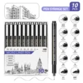 Micro fineliner pen set 10pcs black drawing pens architectural sketch art markers assorted sizes - 10 Pcs/Box