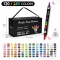 240 Colors Dual Tip Acrylic Paint Markers Set with Storage Box for Art Drawing and Painting - 120 Pieces / 240 Colors with Strap