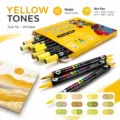Set de rotuladores acrílicos doble punta 24 colores tonos amarillos para dibujo graffiti niños - Serie amarilla - 12 piezas / 24 colores