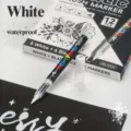 Acrylic marker set, white and black dual color direct-ink soft tip drawing pens for DIY craft. - 12 Pieces / Black and White Set