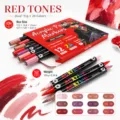 Rotuladores acrílicos doble punta 24 colores set tonos rojos bolígrafos arte para niños - Serie roja - 12 piezas / 24 colores