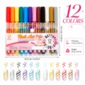 Medidas detalladas y muestras de color para los bolígrafos de grafiti de nail art de 12 colores. - Juego de 12 Colores