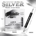 Set van 12 metallic acrylmarkers met dubbele punt voor kunst, knutselen en kaarten. - Zachte en Harde Dubbele Punt / Zilver