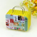Caja de hojalata vintage pequeña maleta cuadrada estuche de caramelos organizador maquillaje. - Farola con fondo amarillo-05