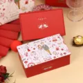 Romantic red and white wedding themed square tin box for candies and wedding guest favors - Western Wedding Rectangular Box - 01