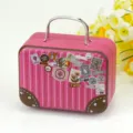 Mini maleta vintage caja de lata de metal caramelo regalo contenedor de almacenamiento - Maleta rosa-02 (interior plateado para este lote)