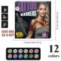 12 Farben Temporäre Tattoo Marker Set Hautsicher Abwaschbare Stifte für Körperkunst - 12 Farben Set (Mit Tattoo-Aufklebern)