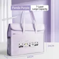 Bolsa de almacenamiento de arte morada de gran capacidad con lindo patrón de panda A3 - 7 Capas Gran Capacidad / Panda Púrpura